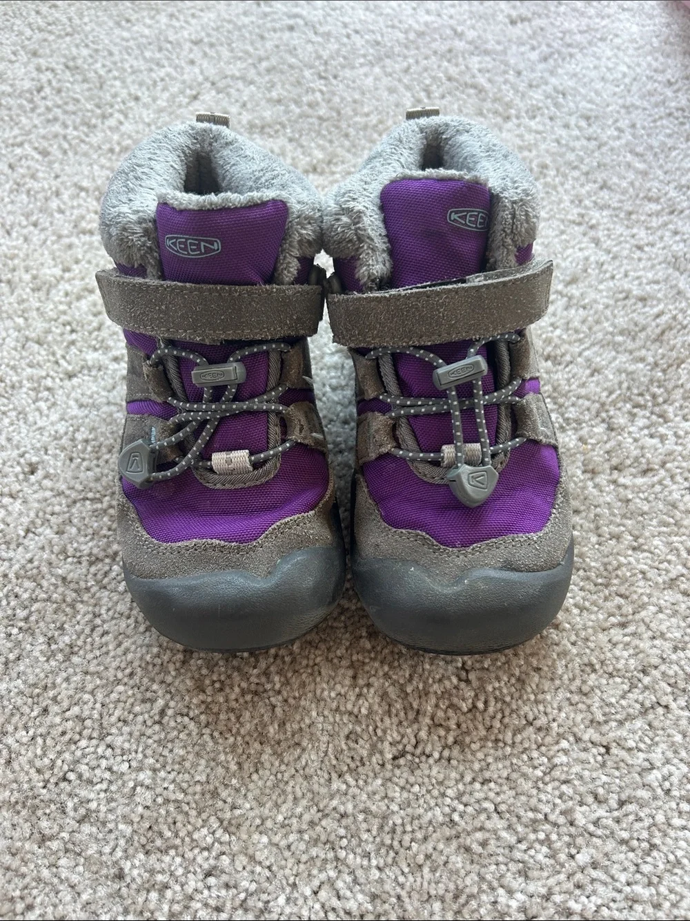 KEEN Kids Purple and Gray Winter Boots with Fur Collar